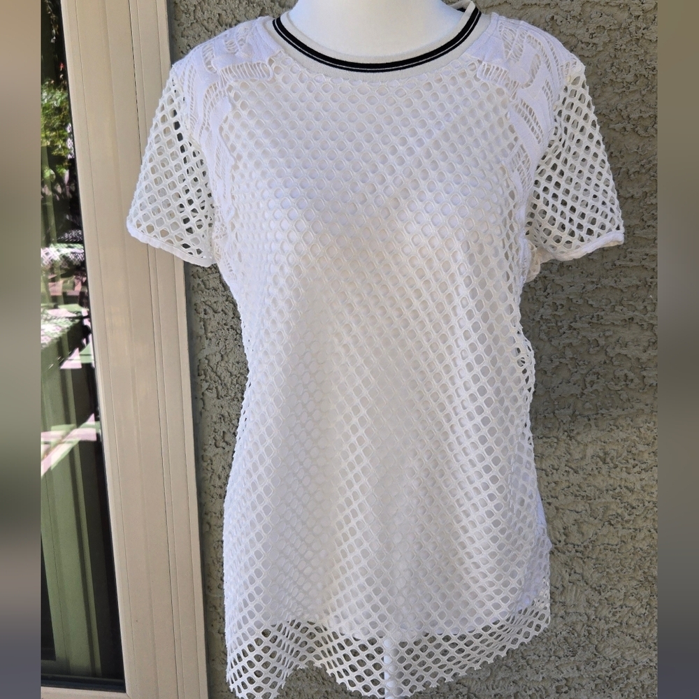 Verve Ami White Mesh Overlay Top